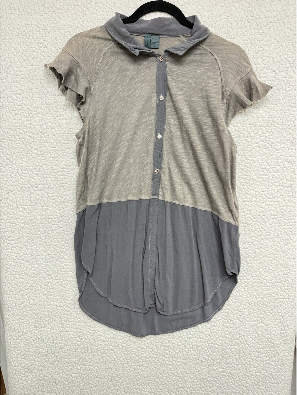 Anthropologie Left of Center Womens M Gray Slub Knit Mixed Media Blouse Top